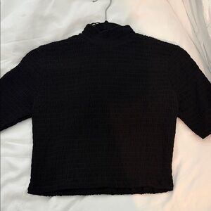 Express Black Textured Crop Top Turtleneck